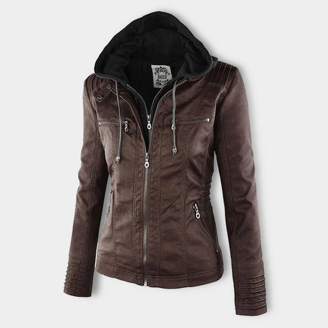 Women's Faux Leather Hooded Jacket – Water-Resistant Jacket