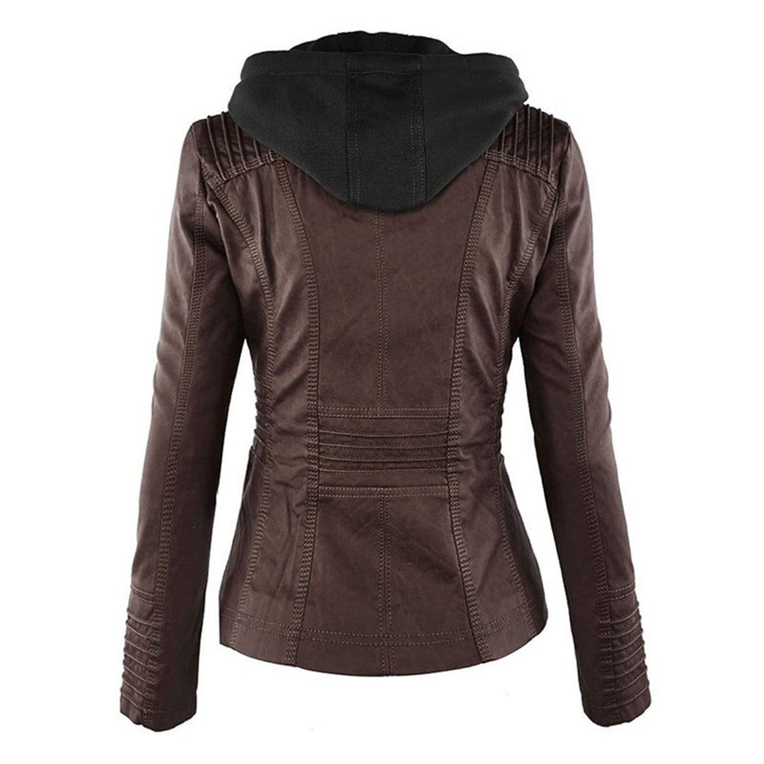Women's Faux Leather Hooded Jacket – Water-Resistant Jacket