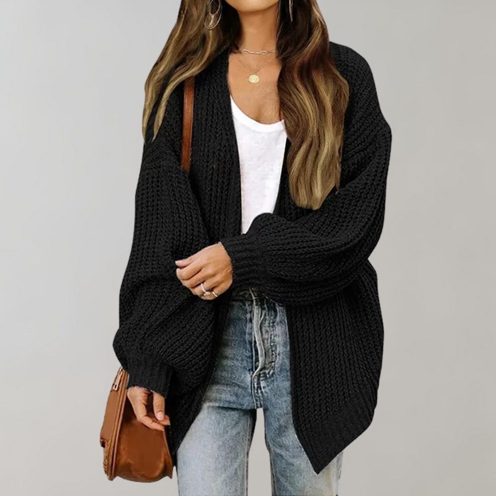 Women's black casual open-front knit cardigan
