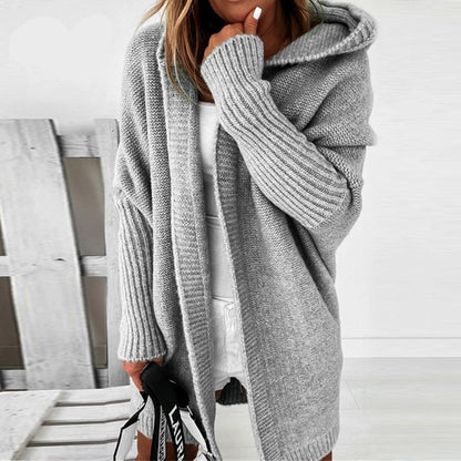 Women's oversized hooded batwing knit cardigan