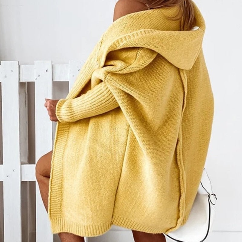 Women's oversized hooded batwing knit cardigan