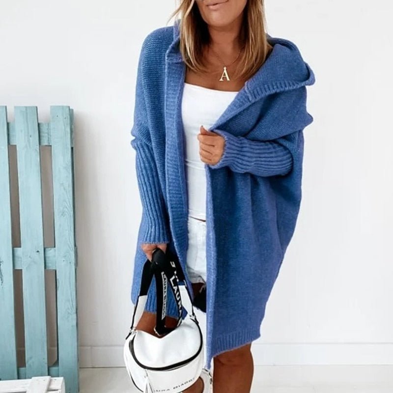 Women's oversized hooded batwing knit cardigan