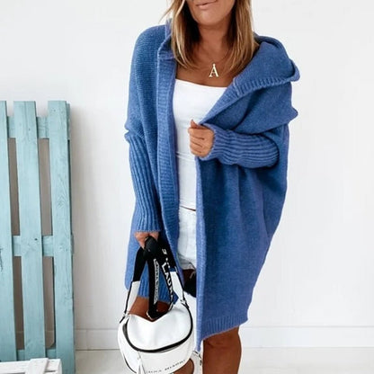 Women's oversized hooded batwing knit cardigan