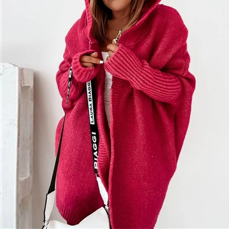 Women's oversized hooded batwing knit cardigan