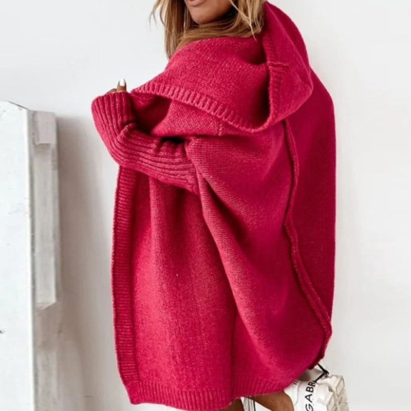Women's oversized hooded batwing knit cardigan
