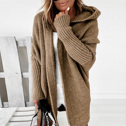 Women's oversized hooded batwing knit cardigan