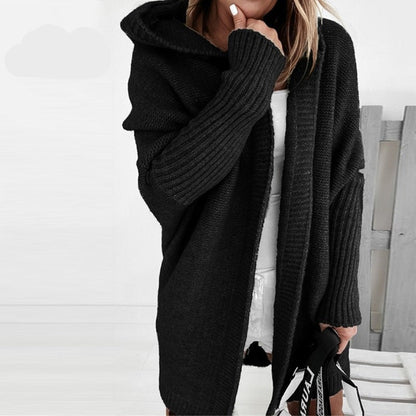 Women's oversized hooded batwing knit cardigan
