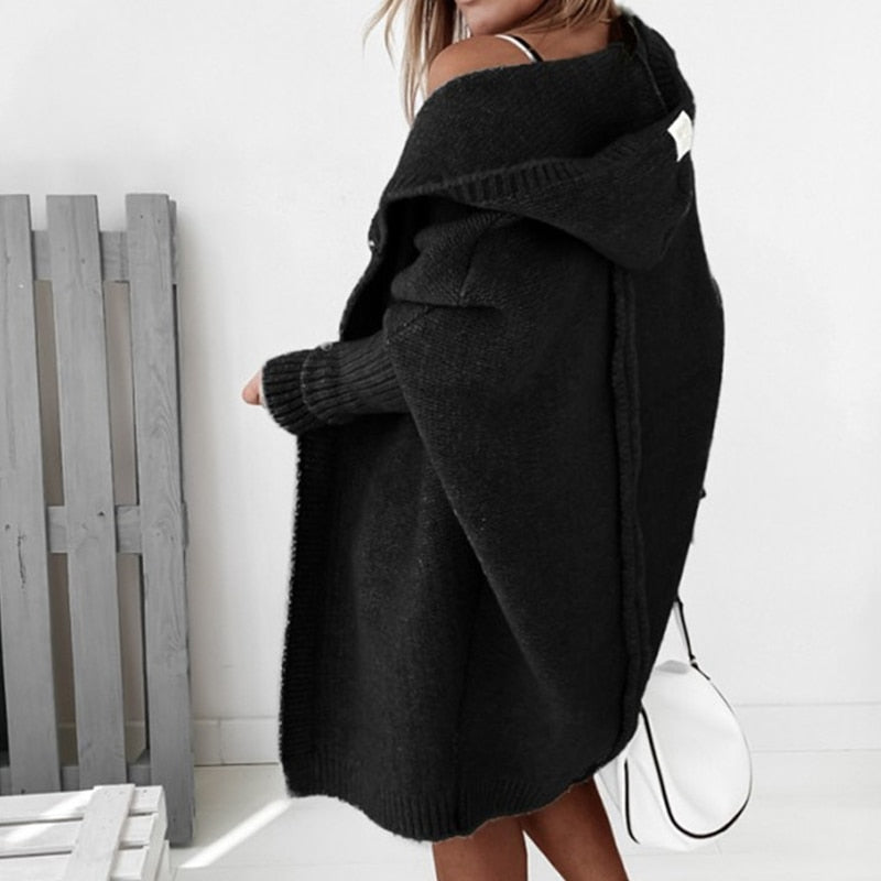 Women's oversized hooded batwing knit cardigan