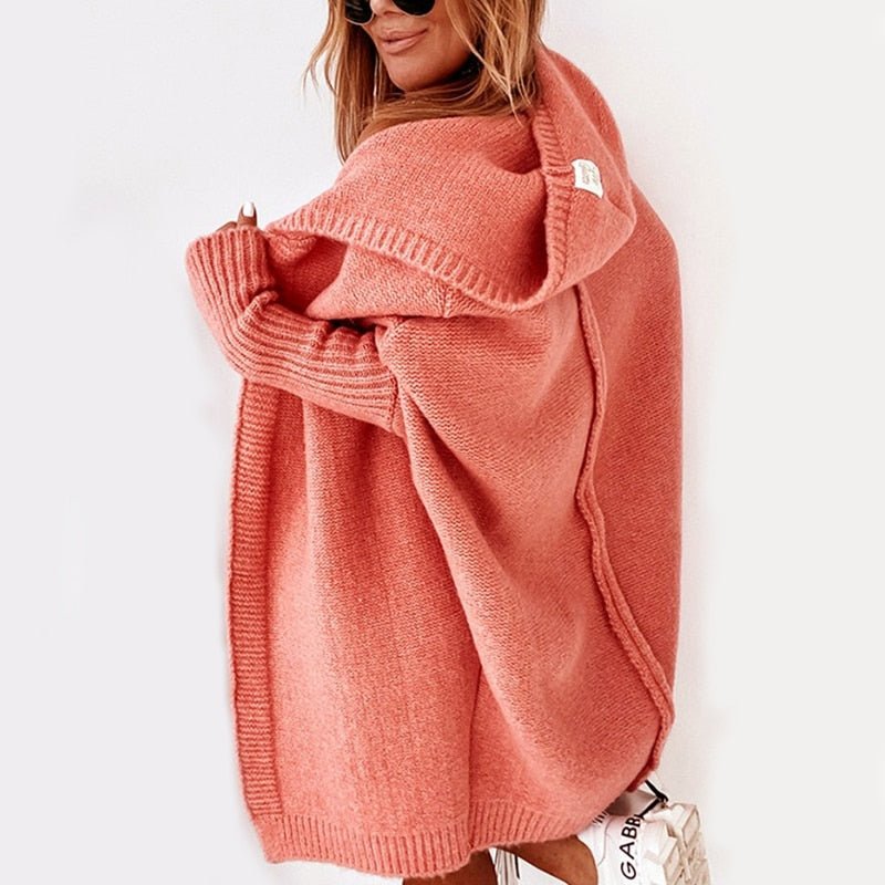 Women's oversized hooded batwing knit cardigan