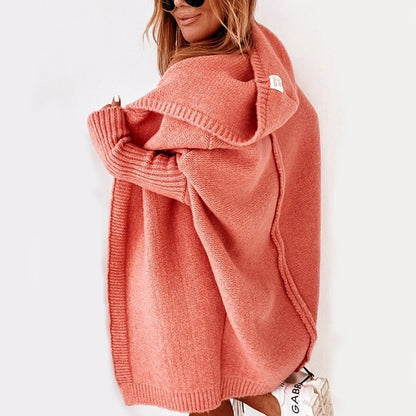 Women's oversized hooded batwing knit cardigan