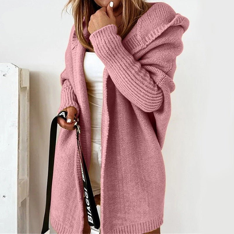 Women's oversized hooded batwing knit cardigan