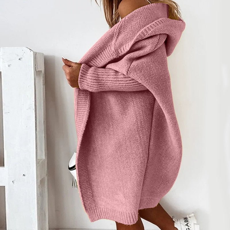Women's oversized hooded batwing knit cardigan