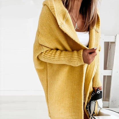 Women's oversized hooded batwing knit cardigan