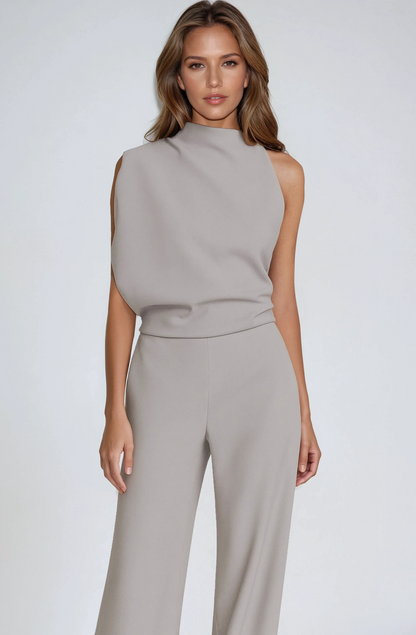 Women's asymmetric one-shoulder wide-leg jumpsuit