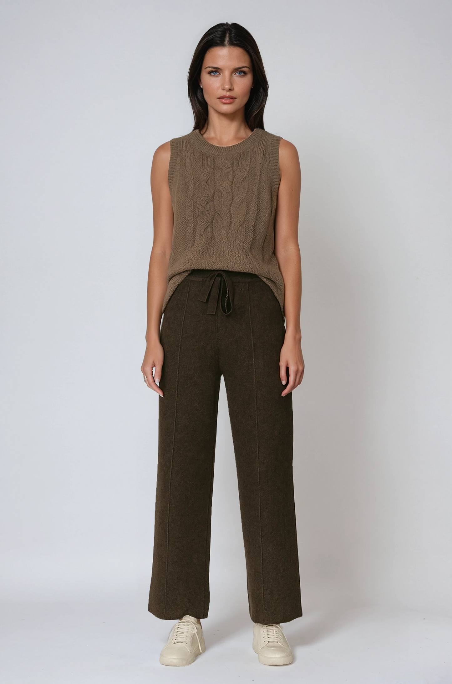 Women's cotton knit drawstring trousers with a relaxed straight-leg fit