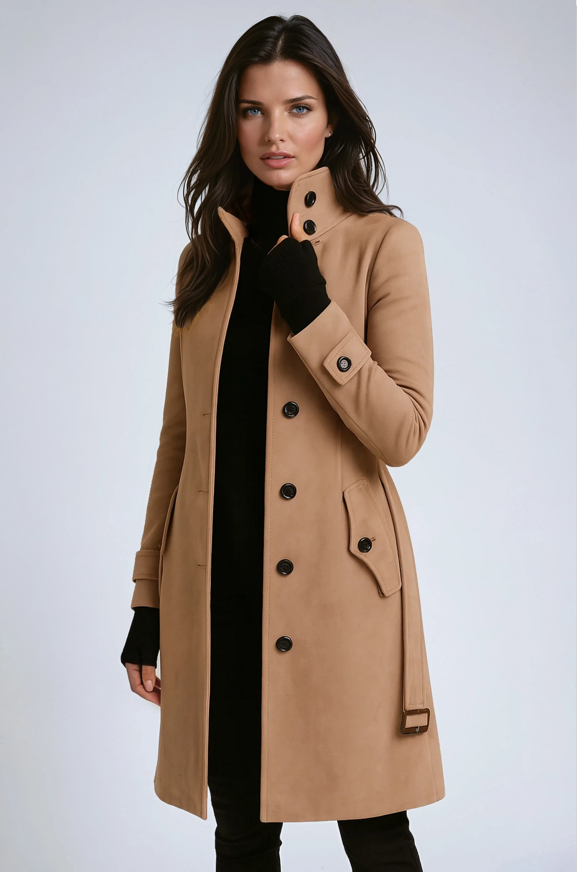 Women's classic cotton trench coat in a tailored longline winter style