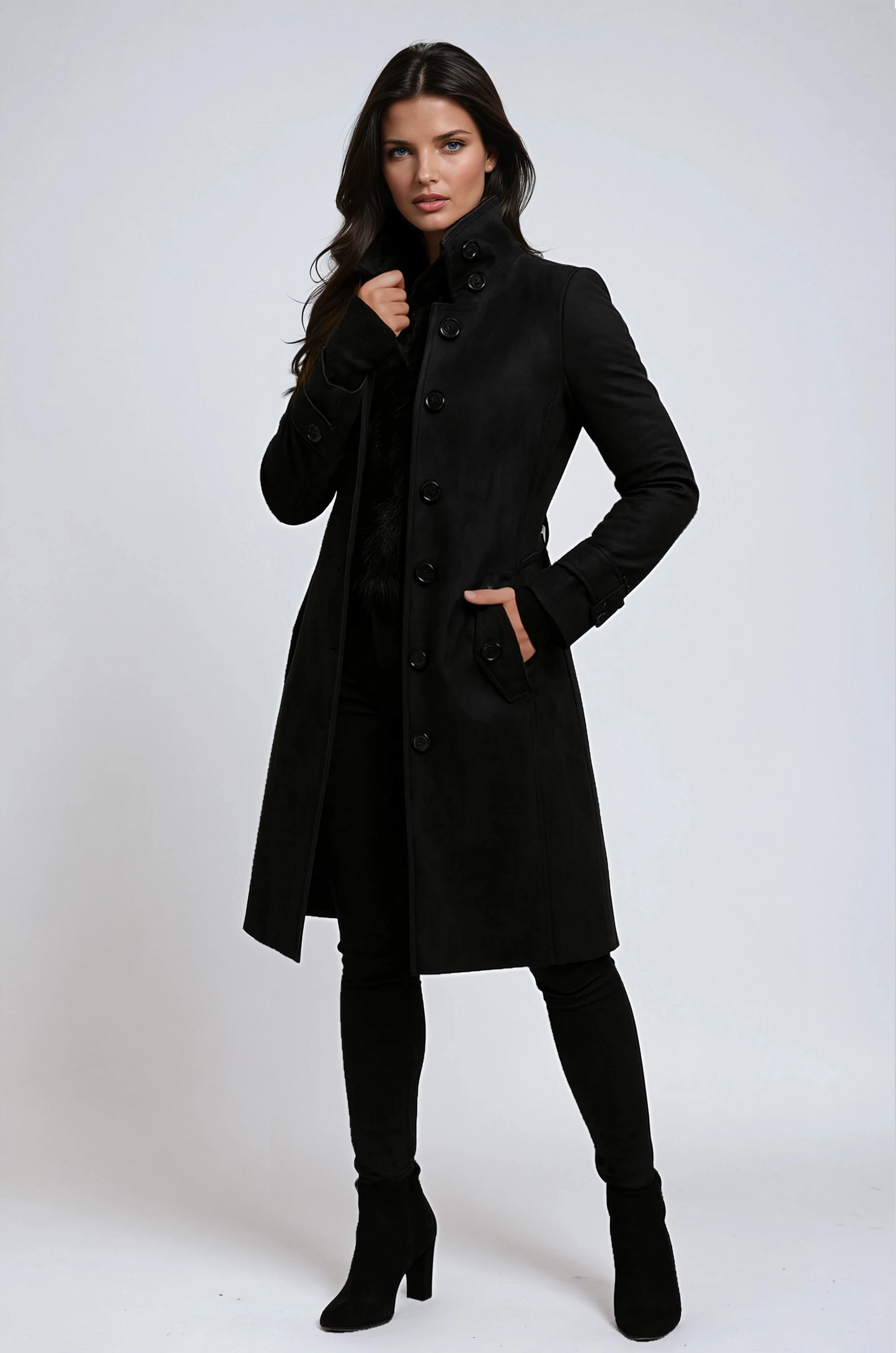 Women's classic cotton trench coat in a tailored longline winter style