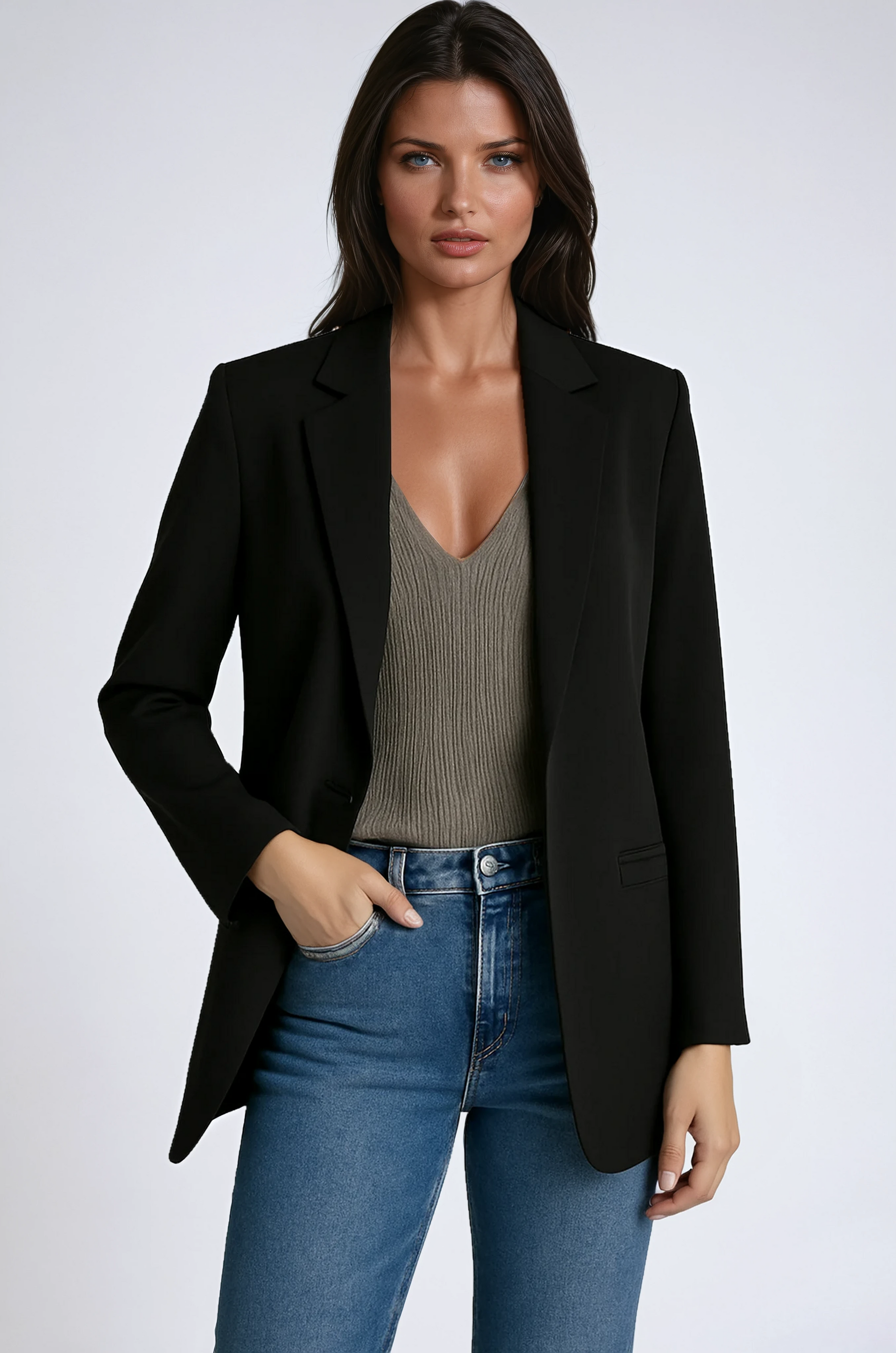 Women's longline blazer jacket with lapel collar in a tailored fit