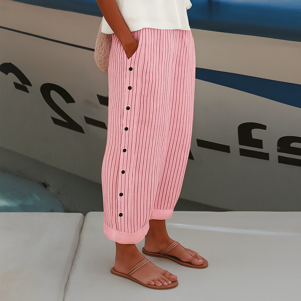 Women's pinstripe summer trousers styling