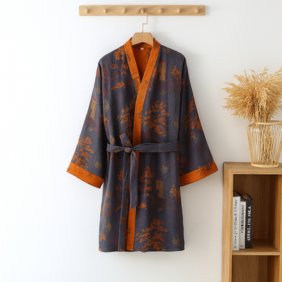Men's Cotton Kimono Robe – Lightweight Lounge Dressing Gown