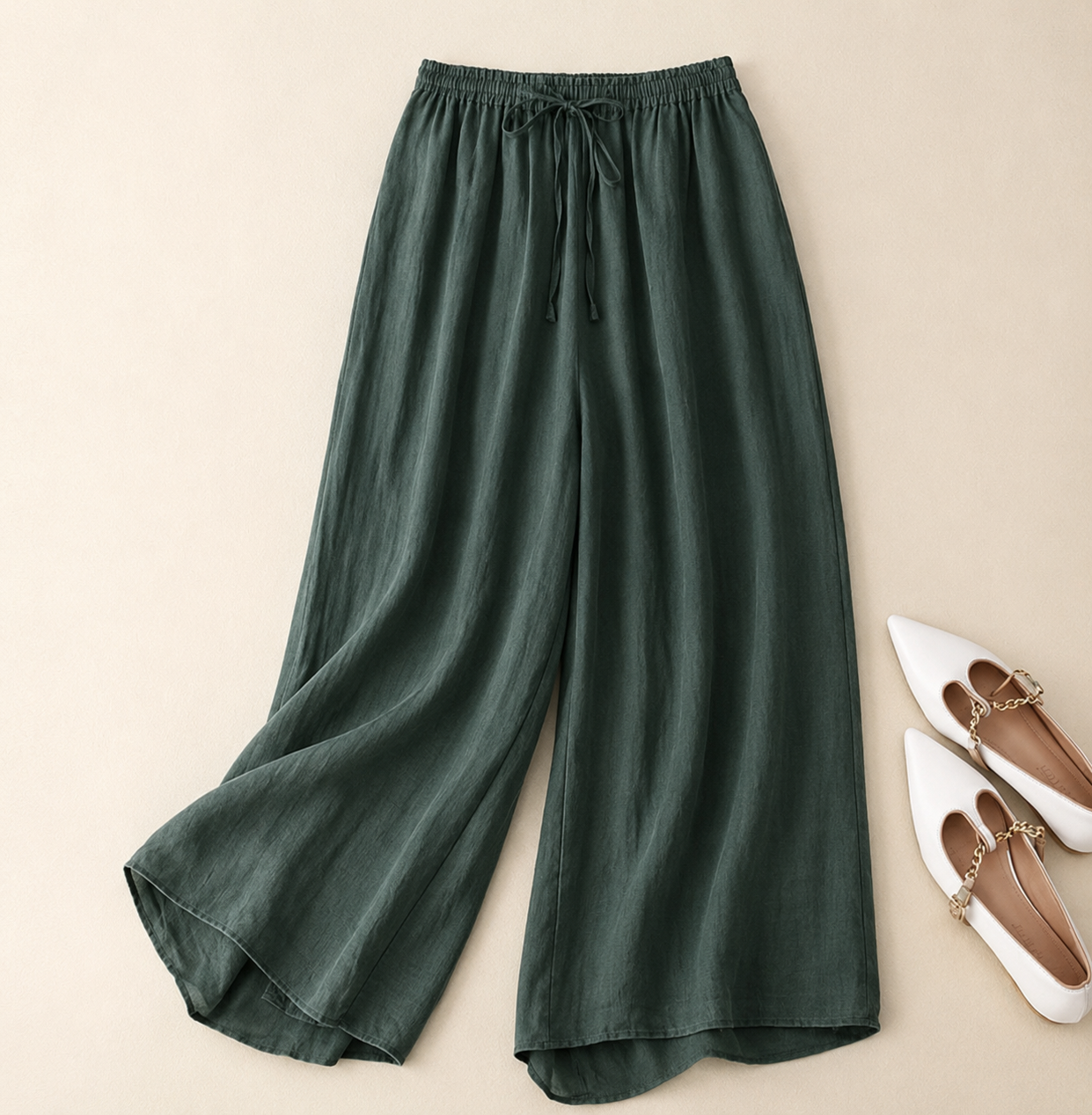 Women's relaxed straight-leg elastic-waist trousers