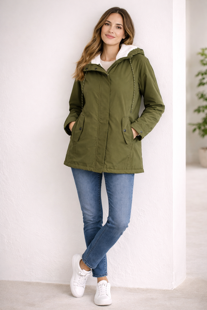 Women's padded hooded winter coat - front