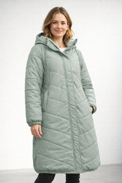 Women's long fleece-lined quilted coat