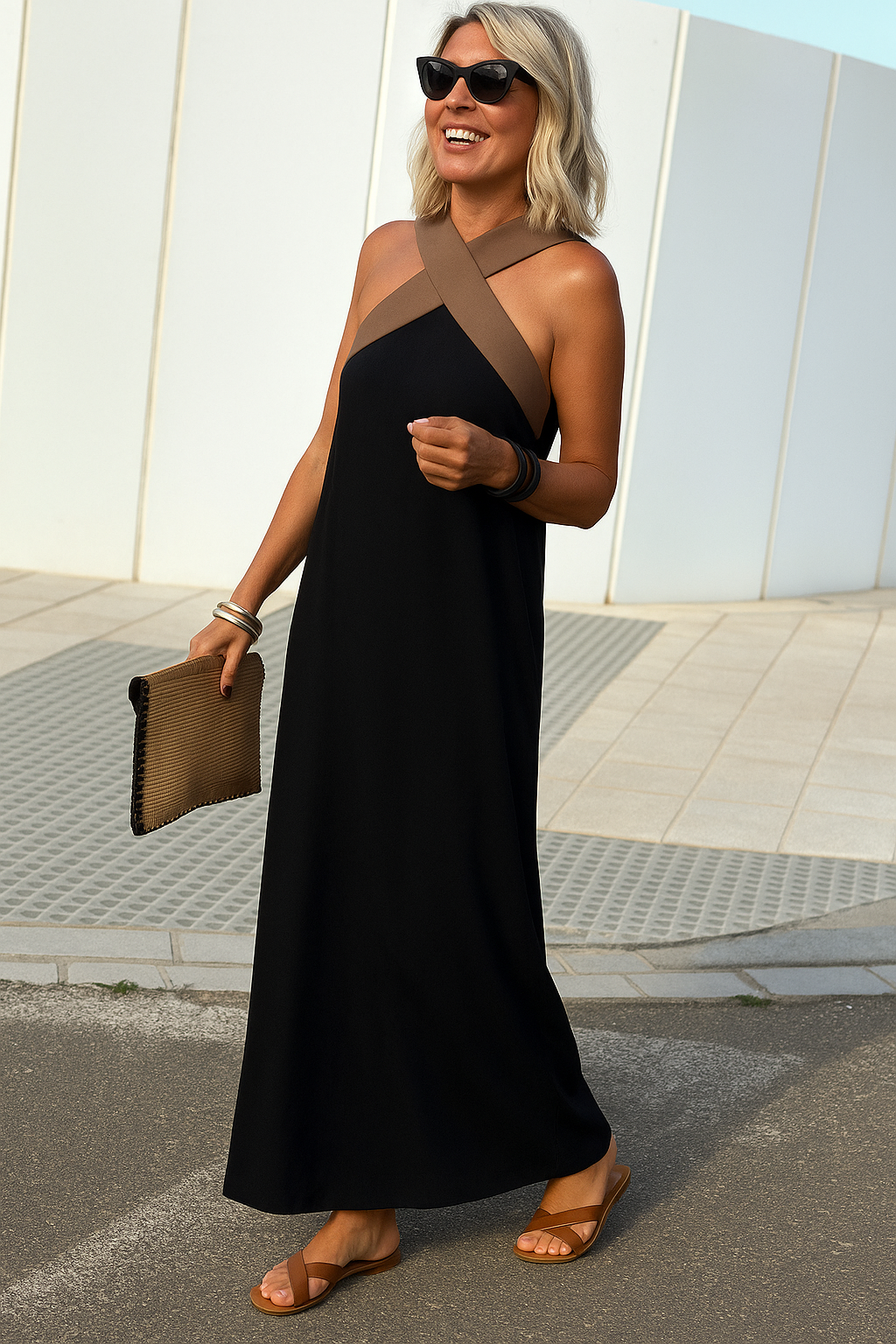 Women's Crossover Maxi Dress – V-Neck Summer Dress