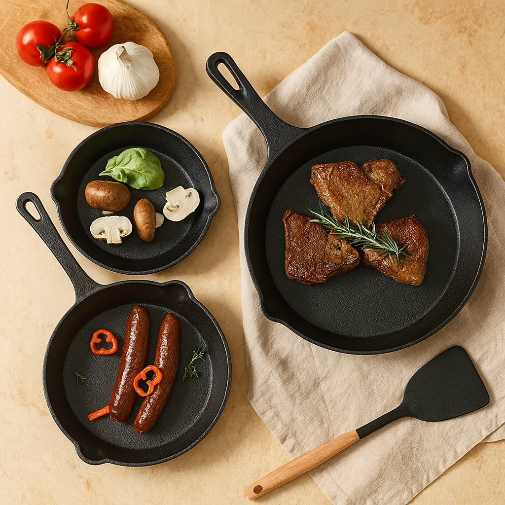 3-Piece Pre-Seasoned Cast Iron Frying Pan Set