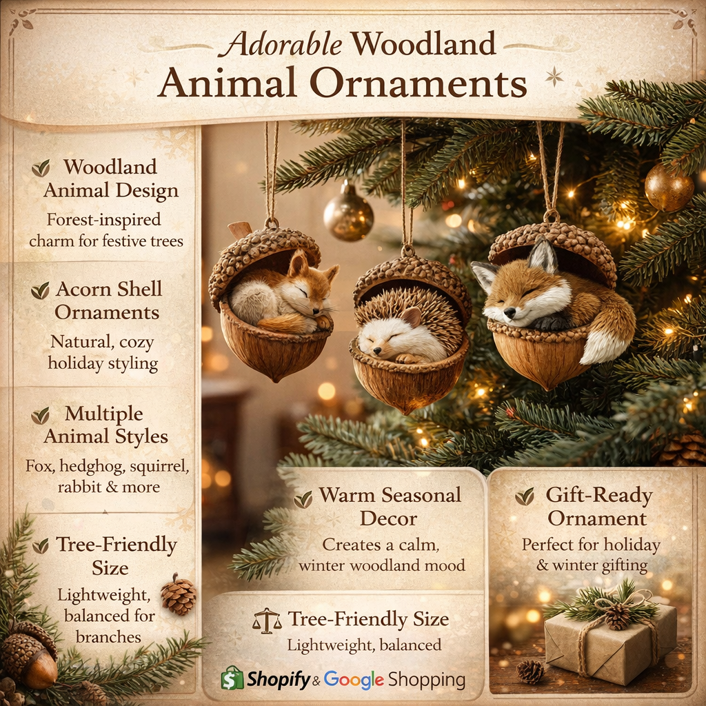 Woodland animal acorn Christmas tree ornament