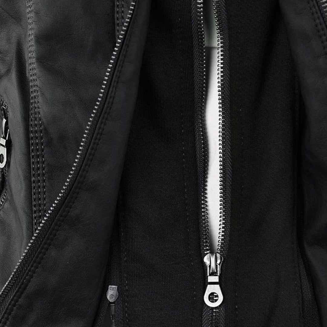 Women's faux leather jacket zip detail