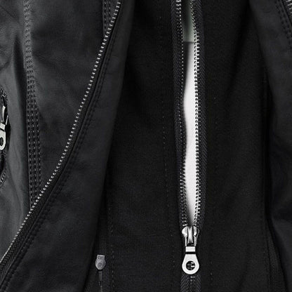 Women's faux leather jacket zip detail