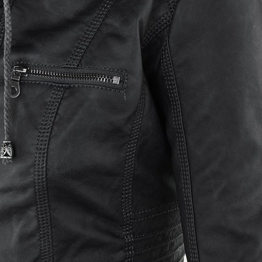 Women's leather-look jacket close-up