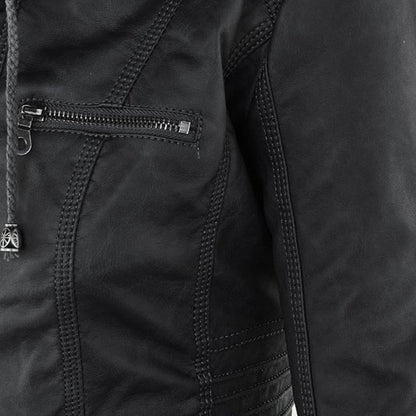 Women's leather-look jacket close-up