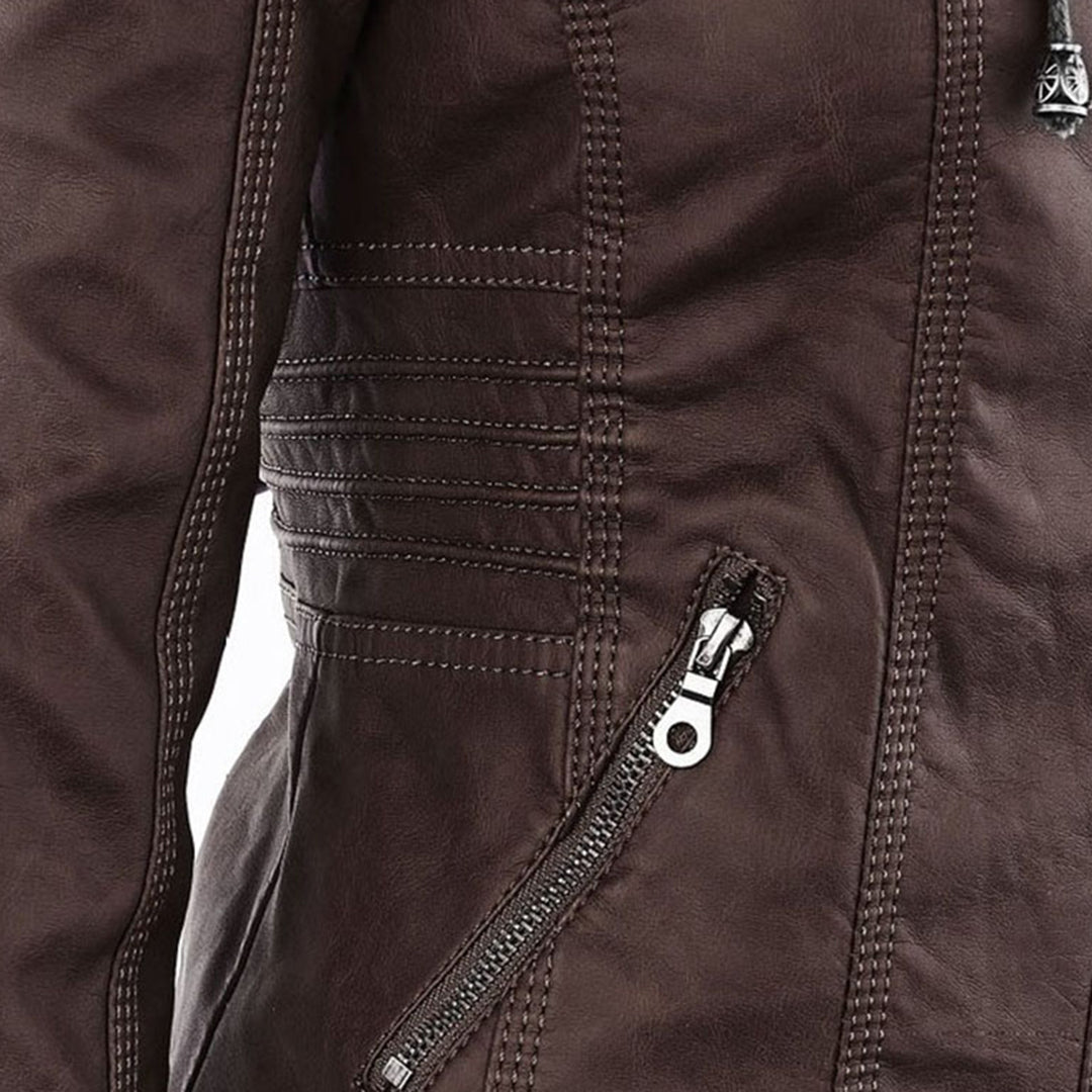 Women's Faux Leather Hooded Jacket – Water-Resistant Jacket