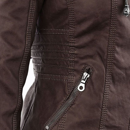Women's Faux Leather Hooded Jacket – Water-Resistant Jacket