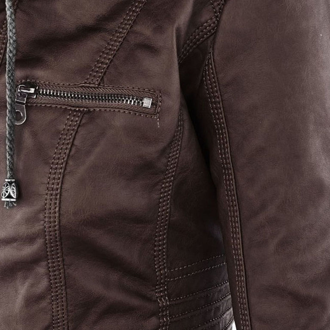 Women's Faux Leather Hooded Jacket – Water-Resistant Jacket