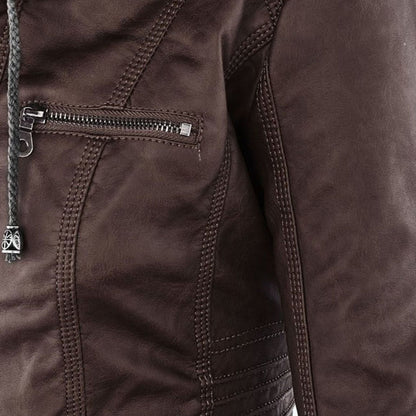 Women's Faux Leather Hooded Jacket – Water-Resistant Jacket