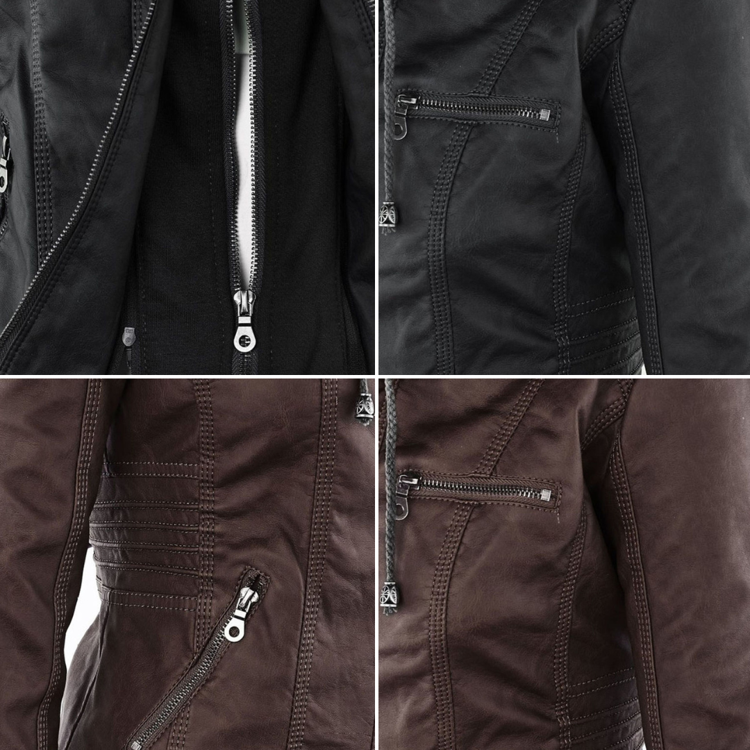 Women's Faux Leather Hooded Jacket – Water-Resistant Jacket