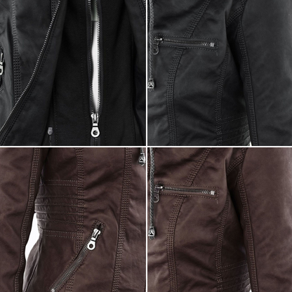 Women's Faux Leather Hooded Jacket – Water-Resistant Jacket