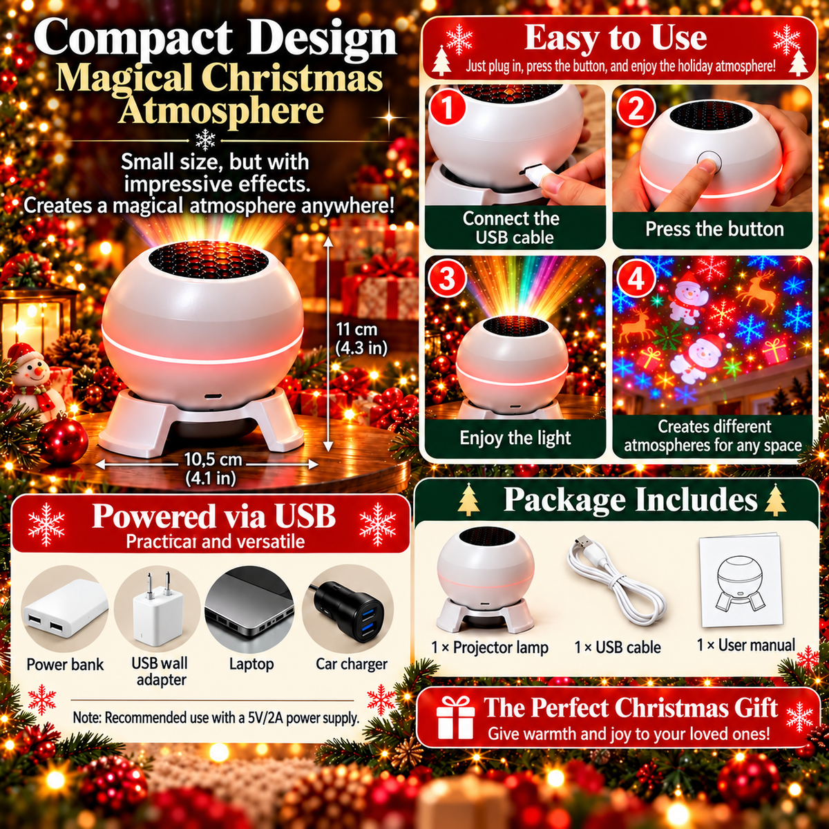 Christmas Light Projector with Moving Festive Motifs