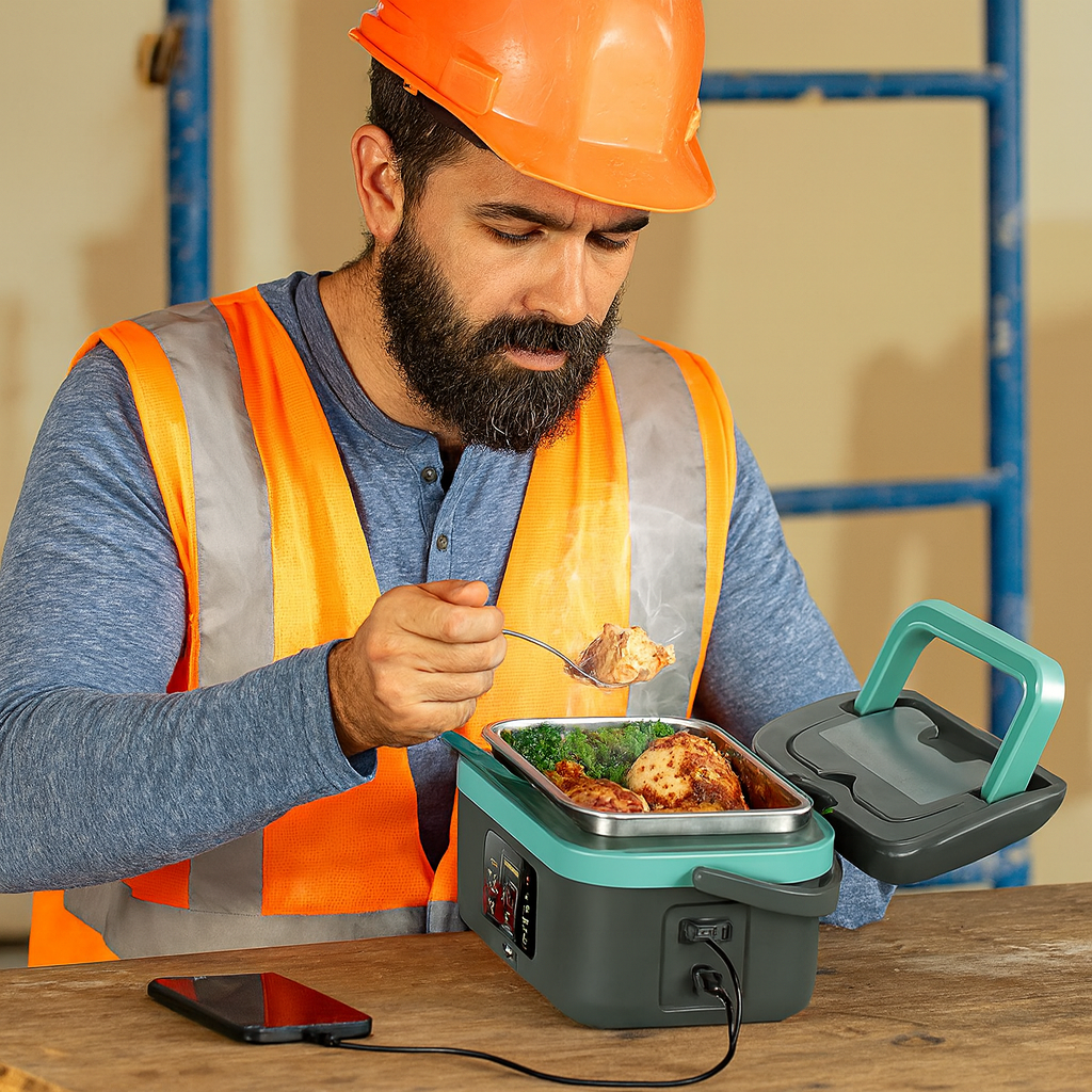 Cordless electric self-heating lunch box with battery
