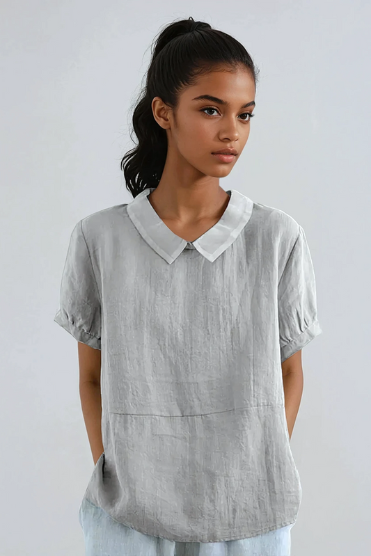 Women's cotton Peter Pan collar blouse with short sleeves