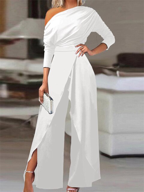 Women's one-shoulder wide-leg asymmetric jumpsuit