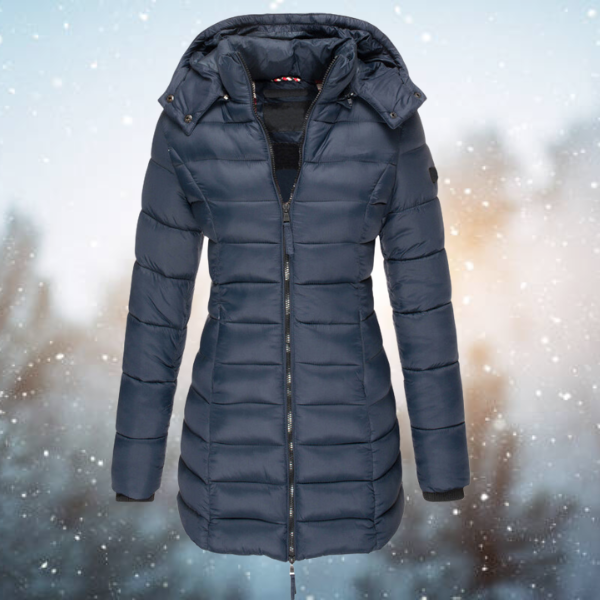 Women's navy long quilted hooded puffer winter coat