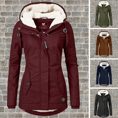 Women's pleated hooded teddy-lined winter coat