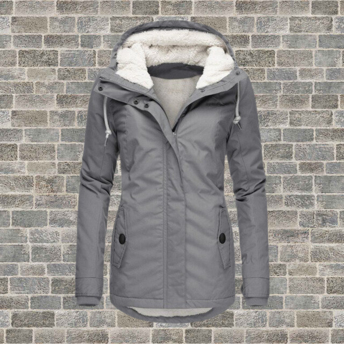 Women's pleated hooded teddy-lined winter coat