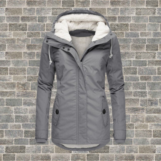 Women's pleated hooded teddy-lined winter coat
