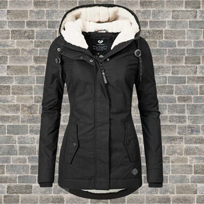 Women's pleated hooded teddy-lined winter coat