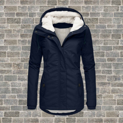 Women's pleated hooded teddy-lined winter coat